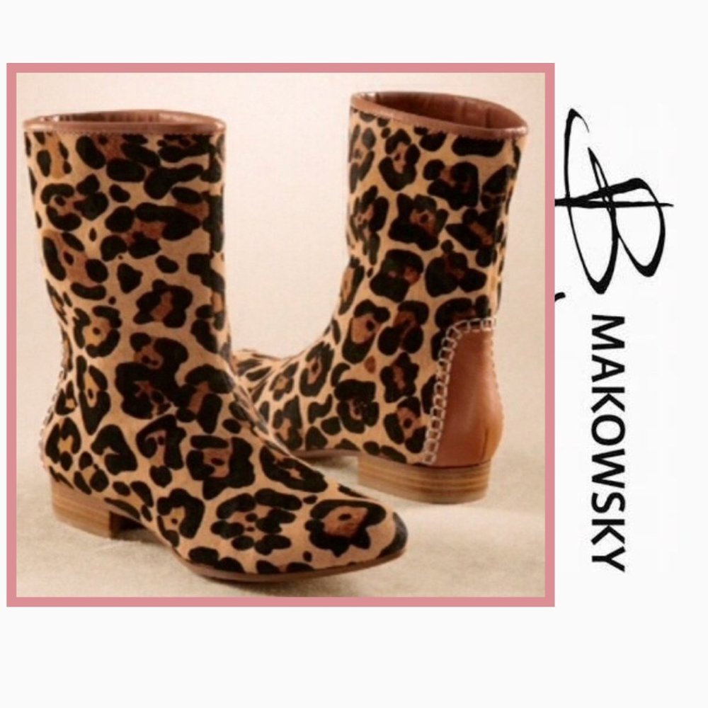 Leopard Calf Fur Booties B. Makowsky NWOT